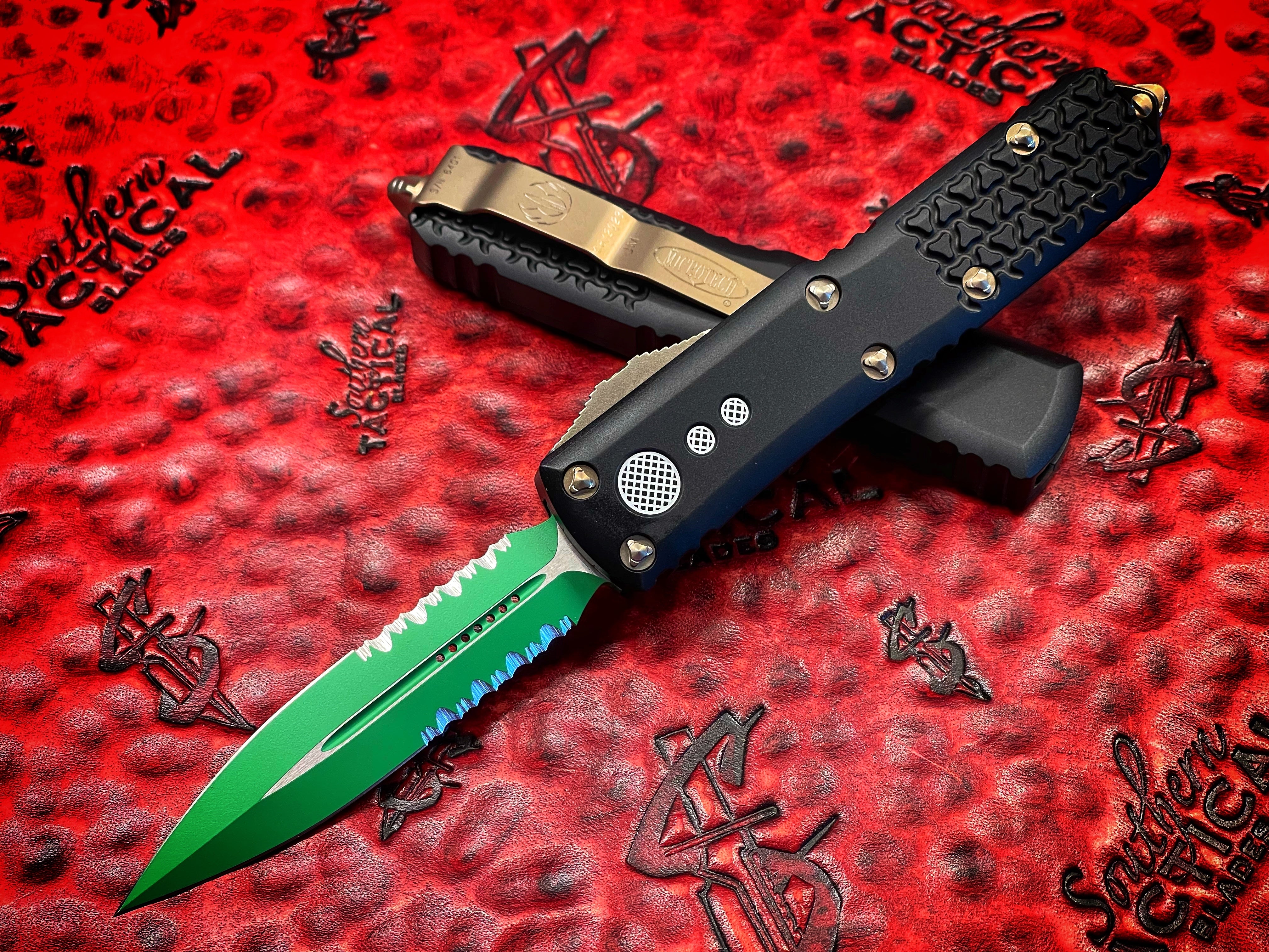 Microtech UTX-85 Jedi Master D/E Green Part Serrated OTF Knife