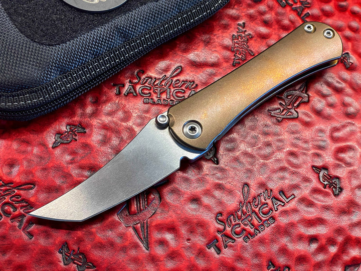 Borka Blades SBHF Custom Folder - SATIN FINISH TANTO Reverse CHISEL GRIND, Bronze TITANIUM