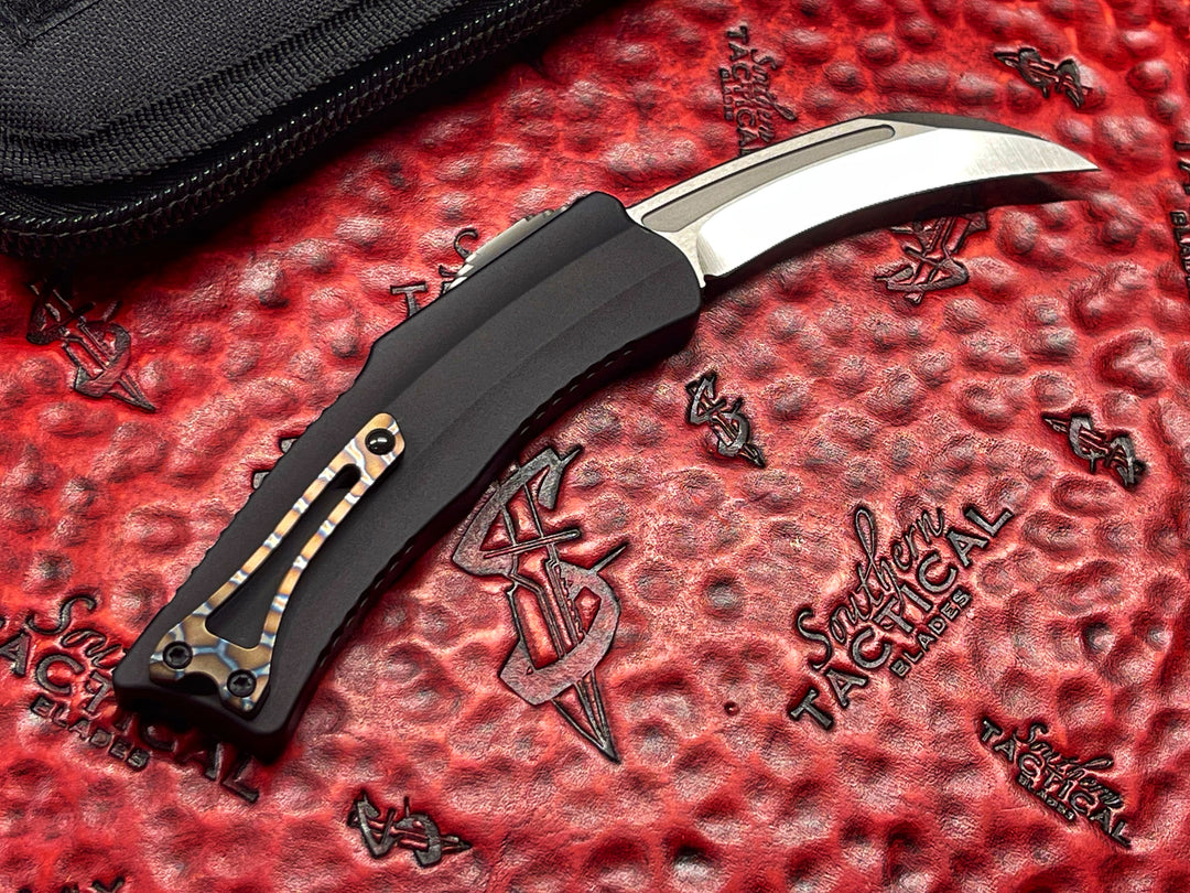 Heretic Knives ROC Prototype, HandGround Elmax, Stonewash, Black Ano w/ Flame Ti Clip