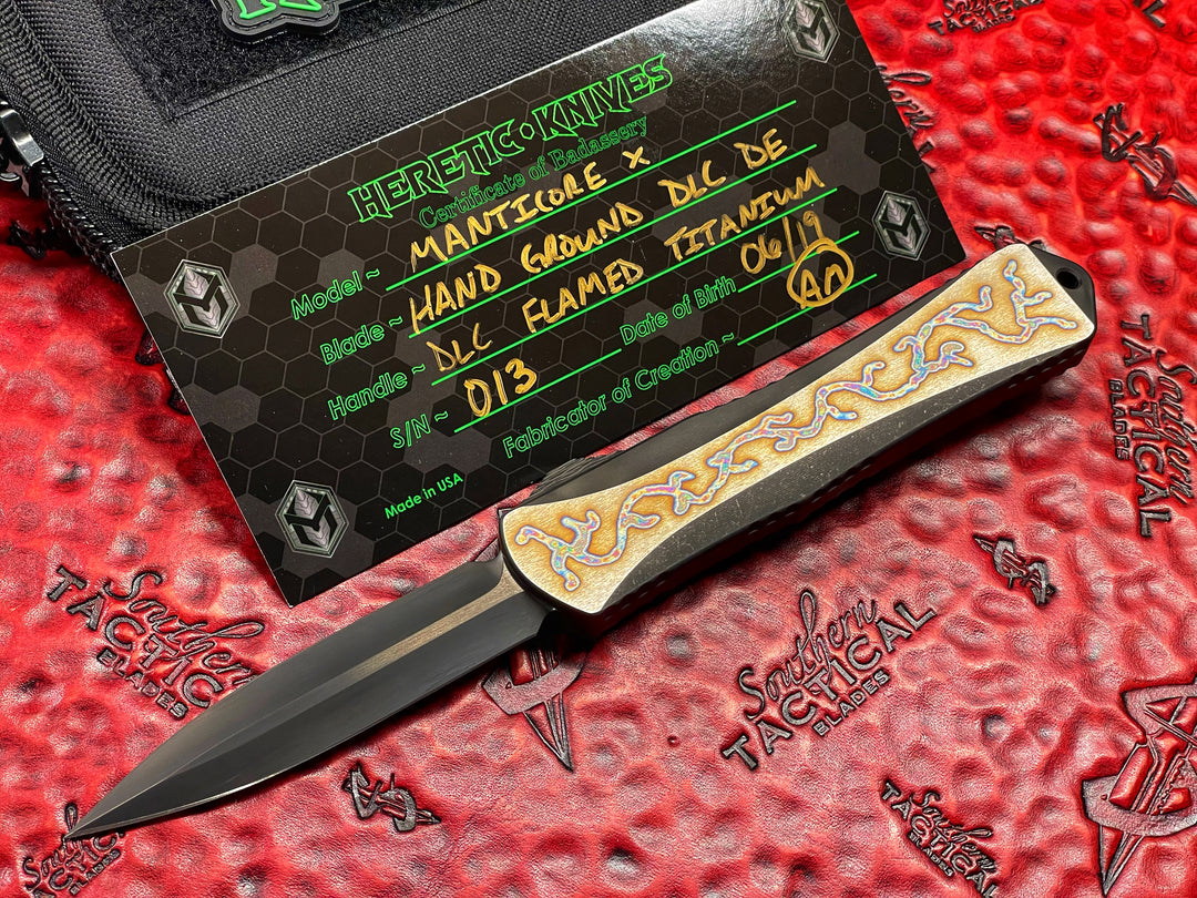 Heretic Knives Manticore X, DLC Spike Grind, DLC Blazed Titanium
