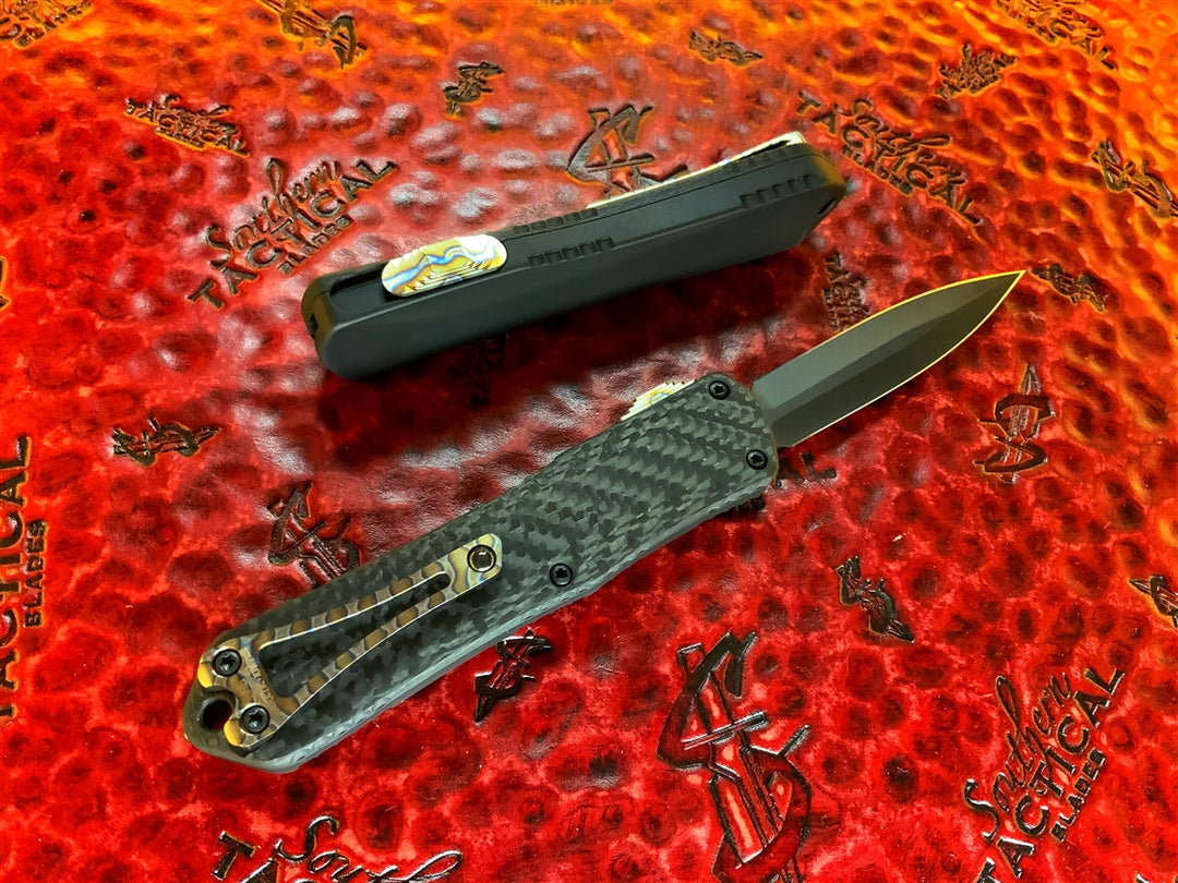 Heretic Knives Manticore E Double Edge DLC, Carbon Fiber Top, Flamed Ti accents and DLC Hardware