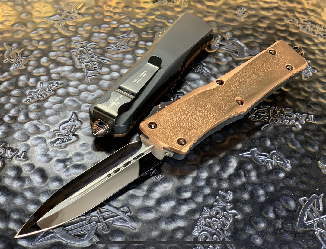 Marfione Custom Combat Troodon Double Edge Mirror Polished, Eggshell finishes copper top, Copper Ringed Hardware