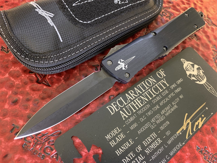 Marfione Custom Knives Combat Troodon Double Edge Spike Grind, DLC Apocalyptic, DLC Ringed Accents