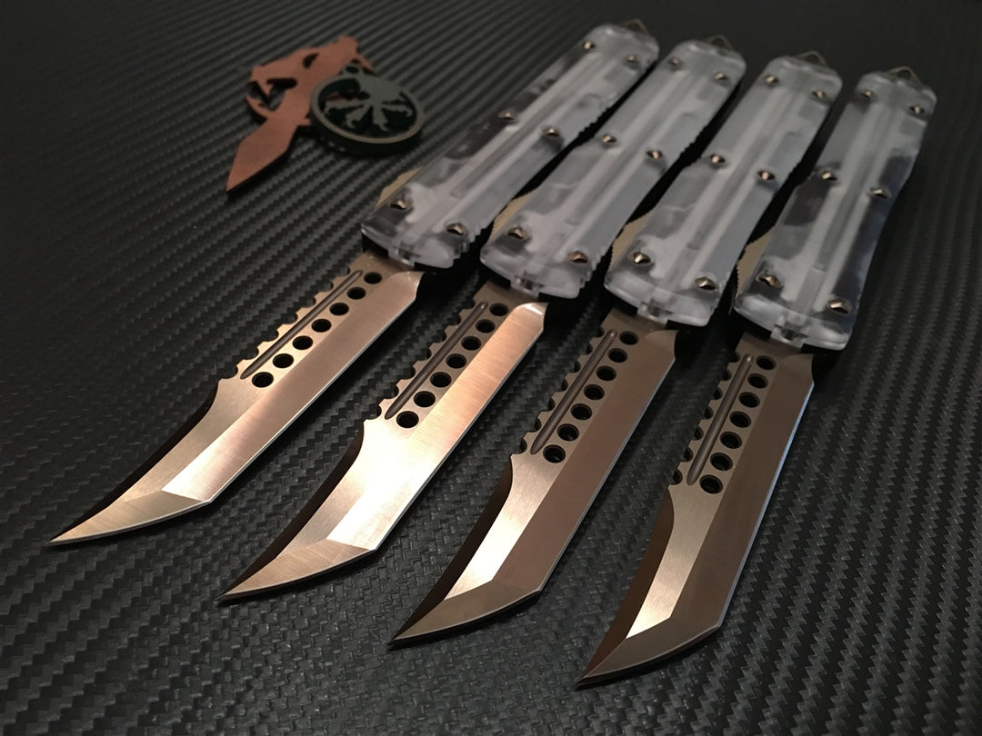 Microtech Clear Top Ultratech OTF Automatic Knife Hellhound Bronzed