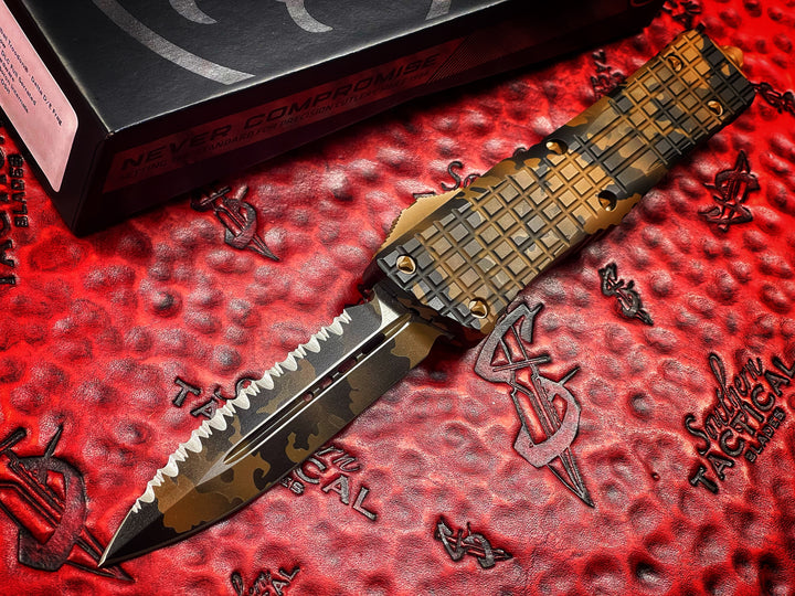 Microtech Combat Troodon Double Edge Frag Signature Series Coyote Camo Full Serrated (Certified Pre-Owned)