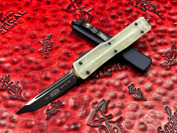 Microtech UTX-70 Tanto Edge Jade Green G10 Top Signature series