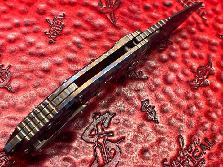 Heretic Knives Martyr Auto, DLC Blade, LSCF Button, Blazed Titanium Scales, Automatic OTS Knife