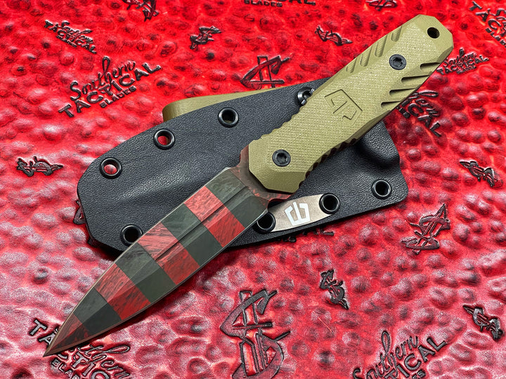 Blackside Customs P7 SDM Freddy’s Dirty Sweater Cerakote w/ Tan G10 Scales, Fixed Blade Dagger