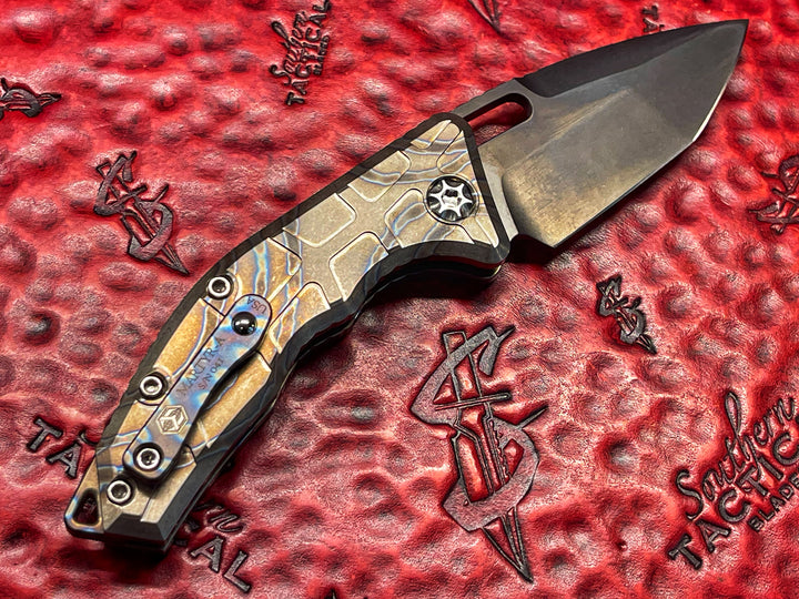 Heretic Knives Martyr Auto, DLC Blade, LSCF Button, Blazed Titanium Scales, Automatic OTS Knife