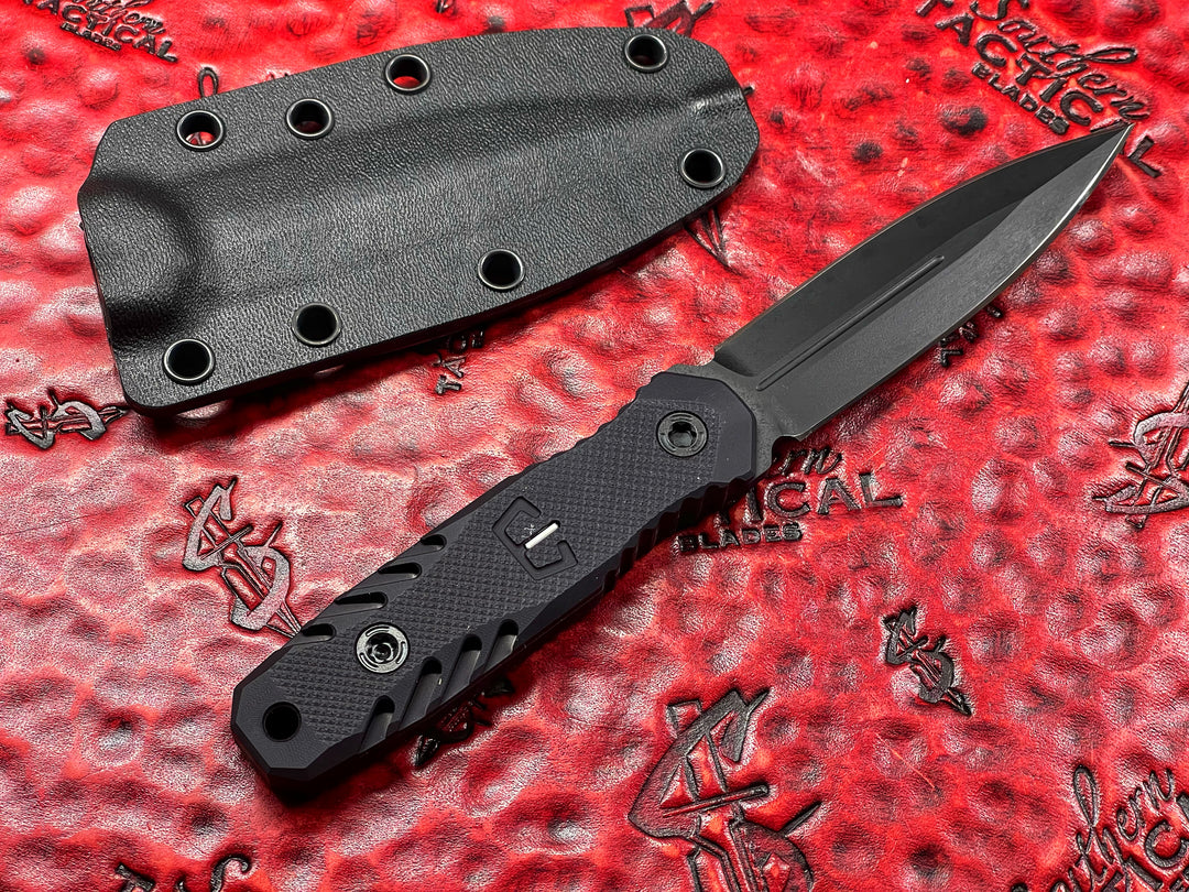 Blackside Custom P7 Fixed Blade Dagger, Hard Coat Aluminum Scales w/ tritium Inlay, Black Cerakote Blade