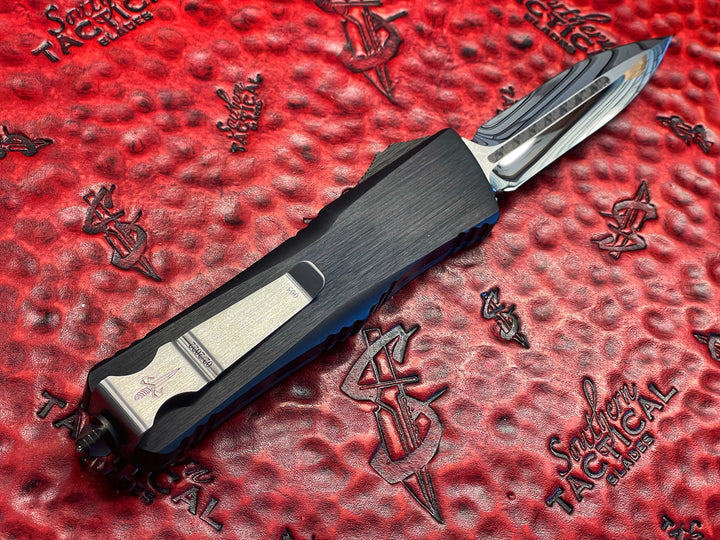 Marfione Custom Knives Combat Troodon Double Edge, Mirror Polished Carbon Fiber Inlay, Carbon Fiber Top, DLC Ringed Titanium