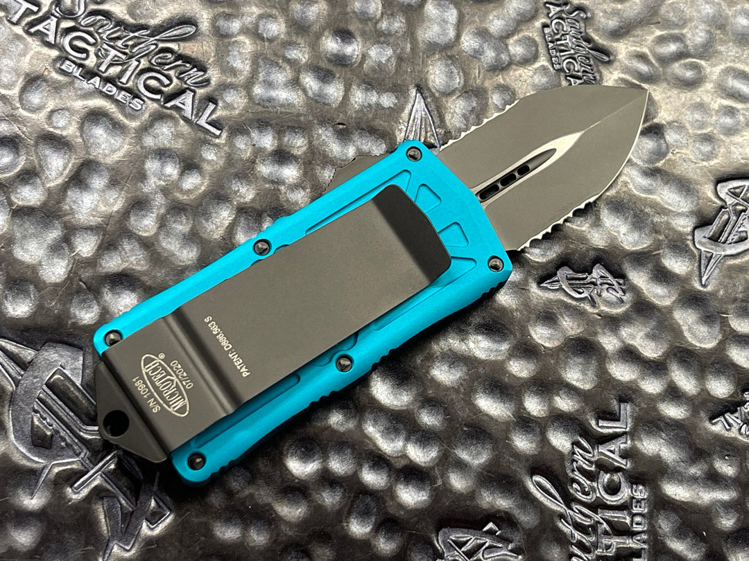 Microtech Exocet Double Edge Part Serrated Turquoise
