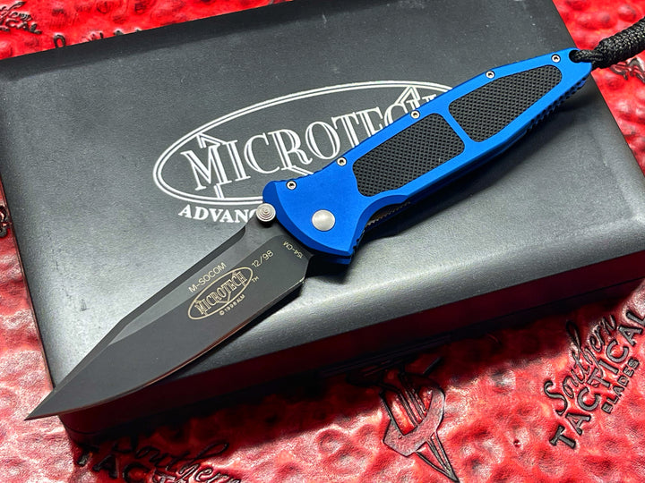 Microtech Mini Socom, Single Edge, Black Blade Plain, Royal Blue, Manual Folding Knife
