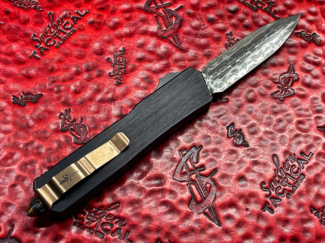 Marfione Custom Scarab II Double Edge Spike Grind, Vines and Rose Damascus, Bronzed Ring Ti Accents