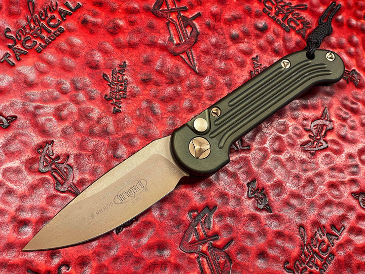 Microtech LUDT Single Edge Bronzed standard OD green single action automatic OTS knife