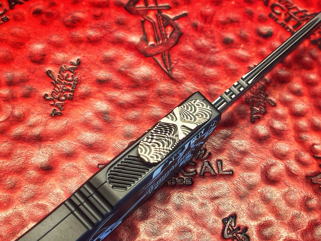 Microtech Scarab II GEN III, Tanto w Cerakote Hamon, Samurai Motif, Double Action OTF Knife