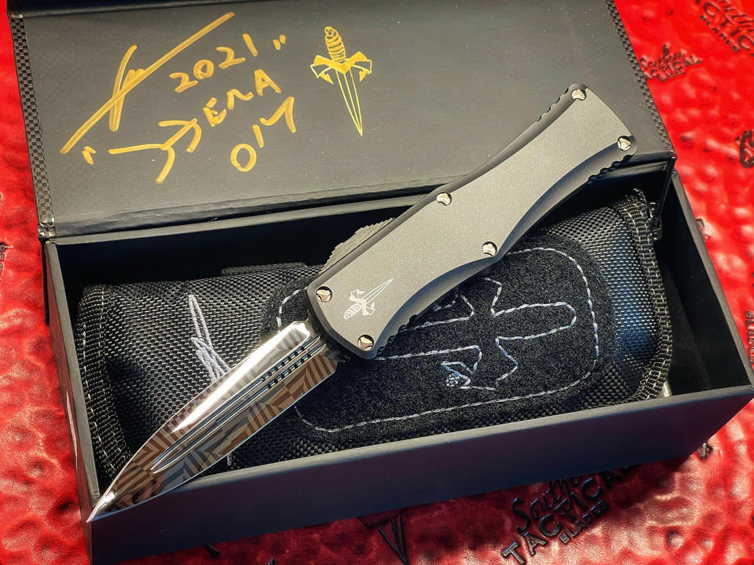 Marfione Customs Hera D/E Spike Grind Hot Blued Mosaic Damascus