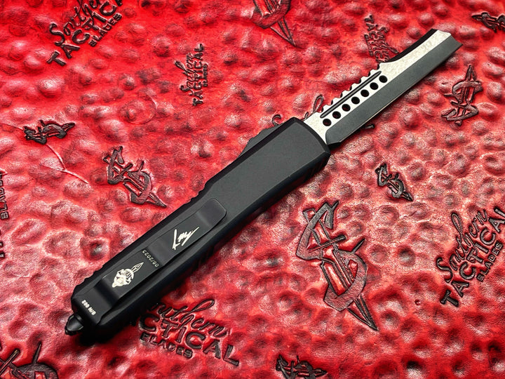 Microtech Ultratech Hellhound Razor, Carbon Fiber Top, Signature Series, Double Action OTF Knife