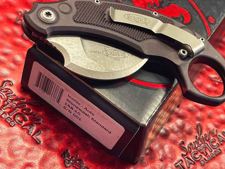 Microtech Knives / Bastinelli Knives Collaboration Iconic Auto Stonewash Standard (NON SAFETY) Serial #001