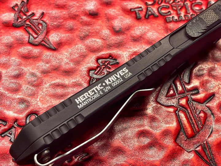Heretic Knives Manticore E, Double Edge Stonewash Standard Double Action OTF SN 002