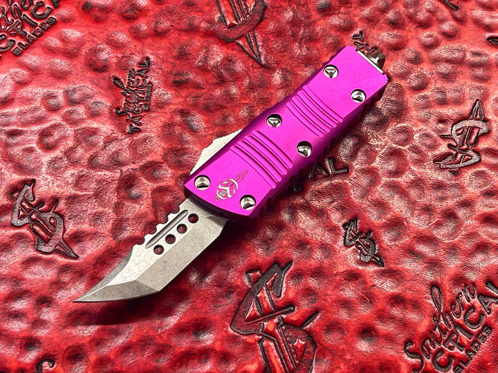 MIcrotech Mini Troodon Hellhound Tanto Stonewash Violet Signature Series