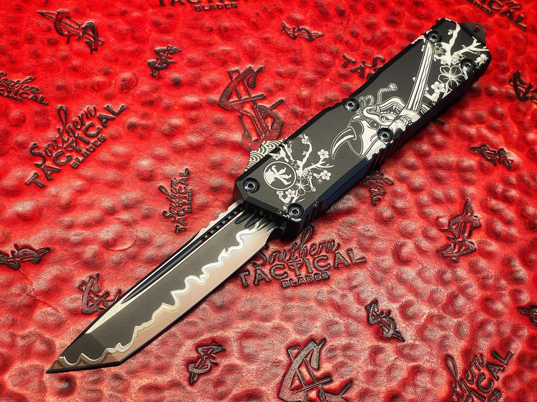Microtech Scarab II GEN III, Tanto w Cerakote Hamon, Samurai Motif, Double Action OTF Knife