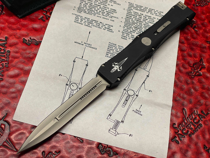 MARFIONE Custom Knives Vintage Nemesis IV, Hand Ground Bead Blast Double Edge Standard, Aluminum Chassis, Single Action OTF