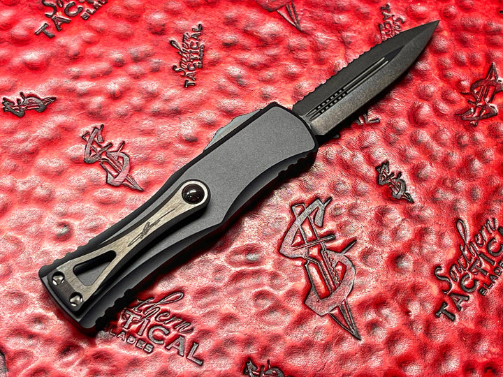 Microtech Hera Double Edge DLC Full Serrated Shadow Signature Series, Double Action OTF Knife