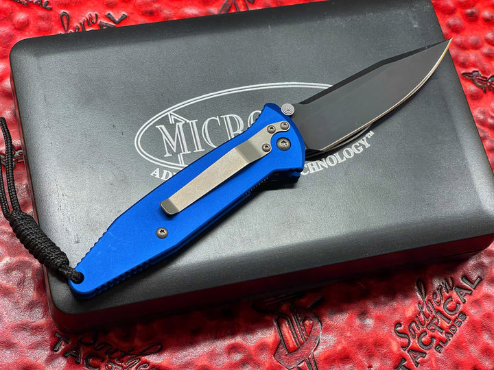 Microtech Mini Socom, Single Edge, Black Blade Plain, Royal Blue, Manual Folding Knife