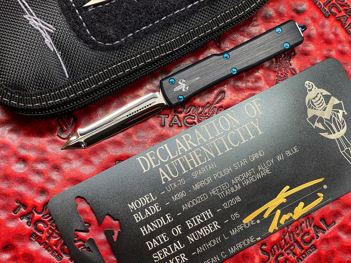 Marfione Custom UTX70 Spartan Mirror Polished, Hefted Aluminum, Blue Titanium Accents