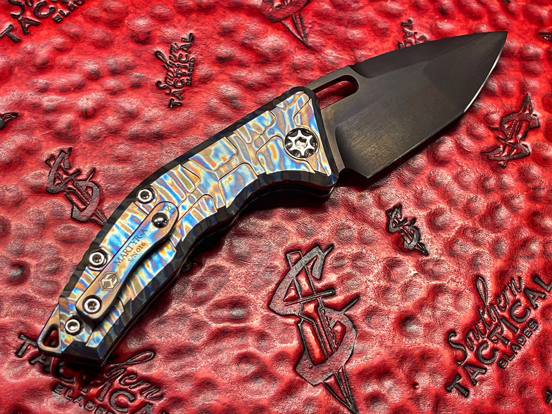 Heretic Knives Martyr Auto, DLC Blade, LSCF Button, Blazed Titanium Scales, Automatic OTS Knife