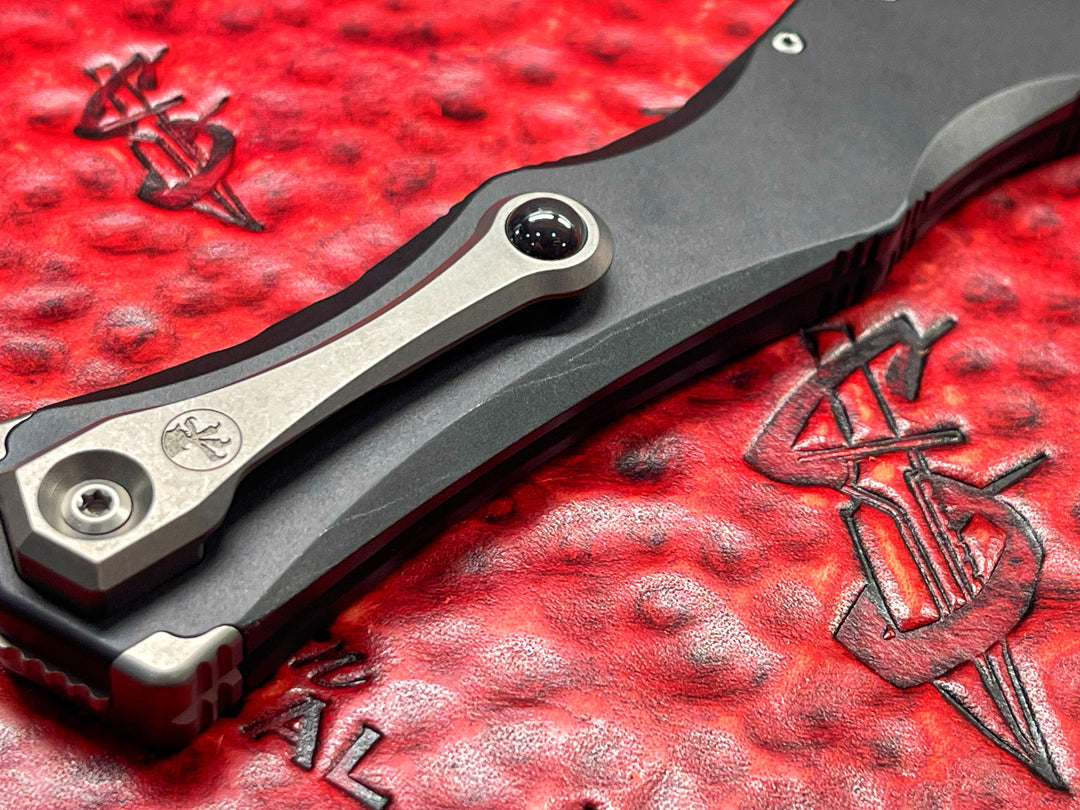 Microtech HALO IV Tanto Edge MARFIONE Select, Stonewash finish, Anodized Alloy, Double Vapor Blast Stainless Hardware (PRE OWNED) Single Action OTF Knife