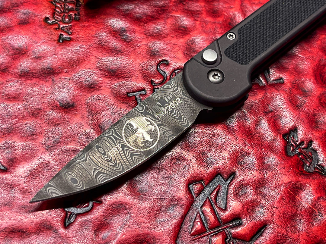Microtech Knives Vintage MINI UDT, ERT Edition, Damascus Standard, Automatic out the side knife.
