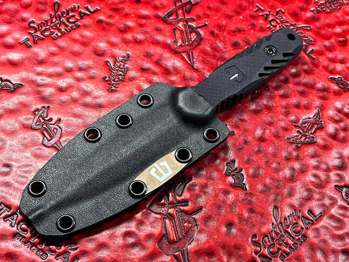 Blackside Custom P7 Fixed Blade Dagger, Hard Coat Aluminum Scales w/ tritium Inlay, Black Cerakote Blade