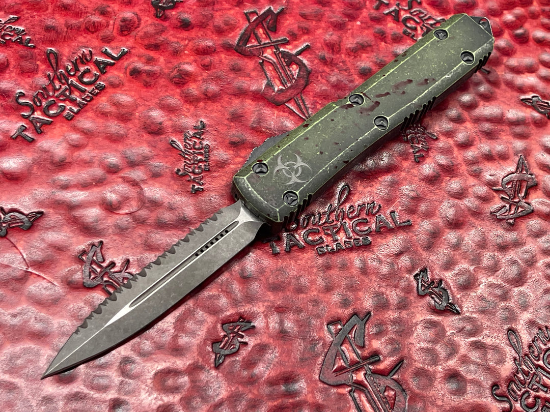 Microtech Ultratech Outbreak Double Edge, Full Serrated Proof Run, Signature Series, Double Action OTF knife