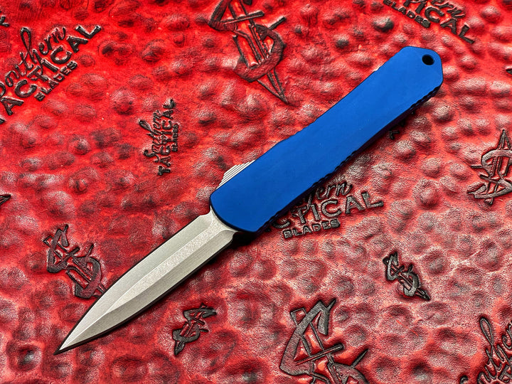 Heretic Knives Manticore S, Double Edge Stonewash finish, Blue, Double action OTF Knife