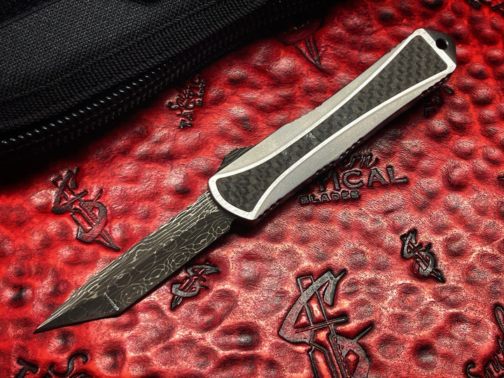 Heretic Knives Custom Manticore S, Vegas Forge Damascus Tanto, Stainless Steel w/ Carbon Fiber Inlay