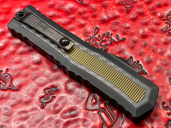 MARFIONE Custom Atreus ZBP OTF Double Edge, DLC Cracked Ice w/ Bronze 6AL4V Titanium Inlay, Anodized Alloy, w/ Carbon Fiber and Bronze Titanium Inlay (PRE-OWNED)