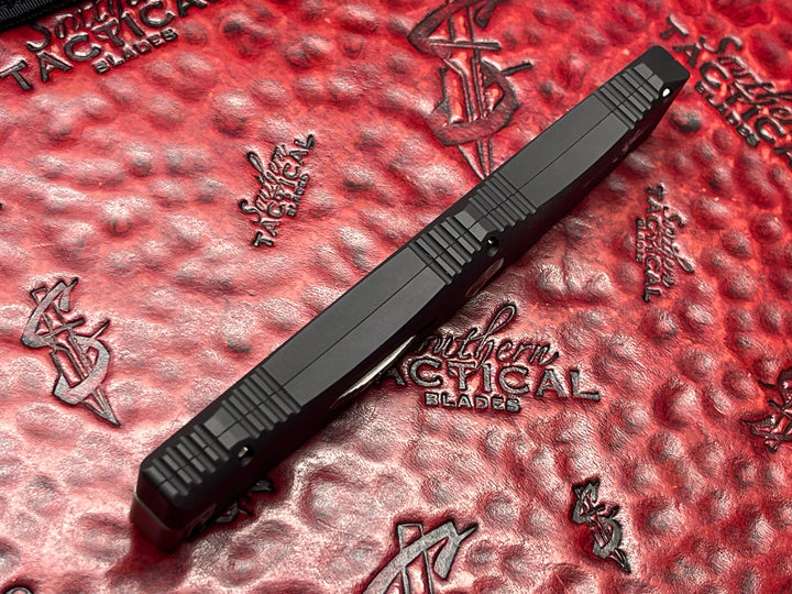 MARFIONE Custom Knives Vintage Nemesis IV, Hand Ground Bead Blast Double Edge Standard, Aluminum Chassis, Single Action OTF