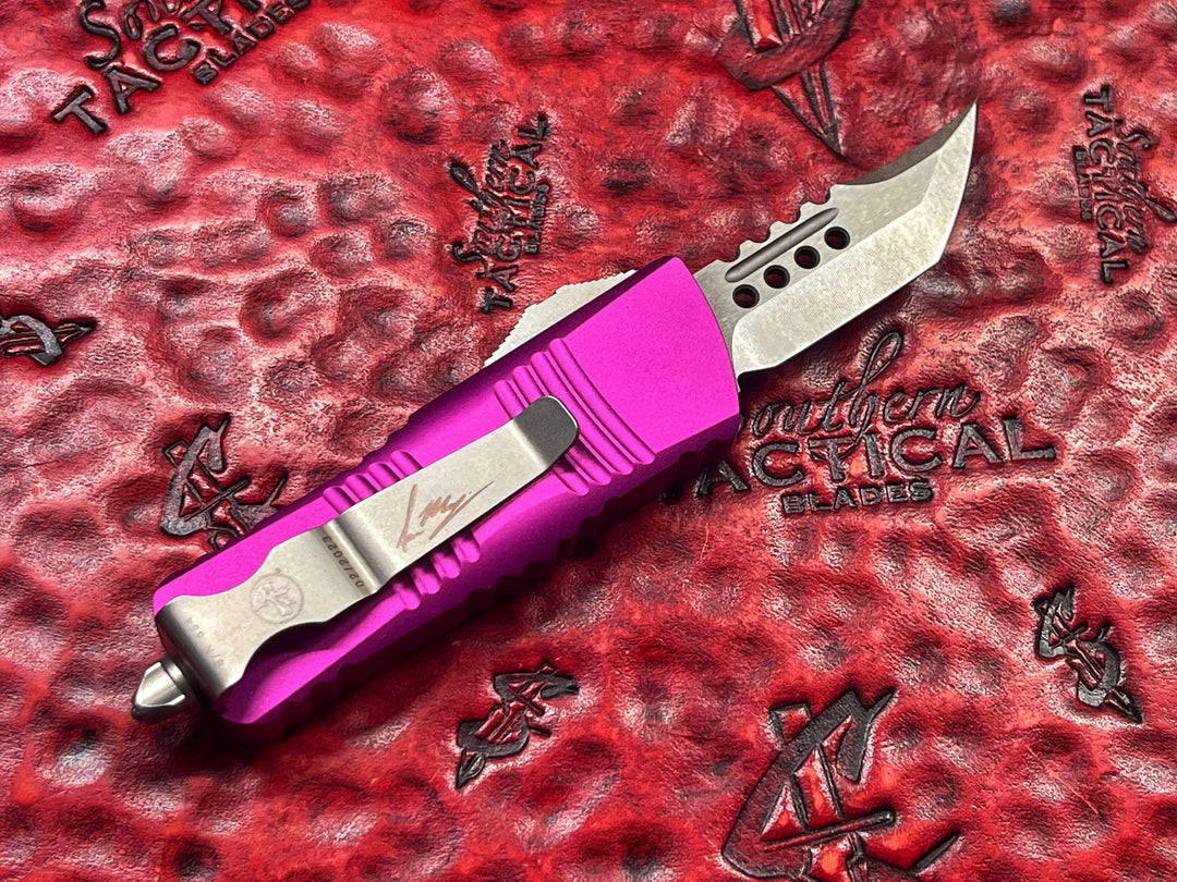 MIcrotech Mini Troodon Hellhound Tanto Stonewash Violet Signature Series
