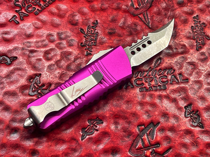 MIcrotech Mini Troodon Hellhound Tanto Stonewash Violet Signature Series