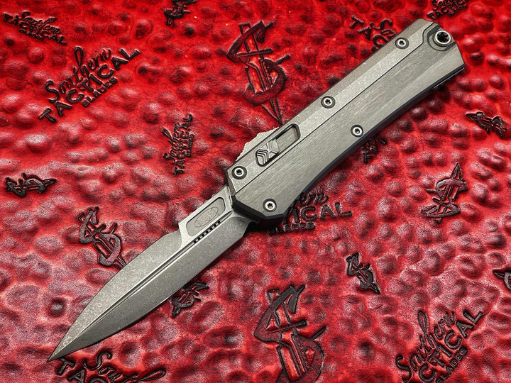 Microtech Glykon Bayonet OTF Apocalyptic Finish Clear Aluminum Body