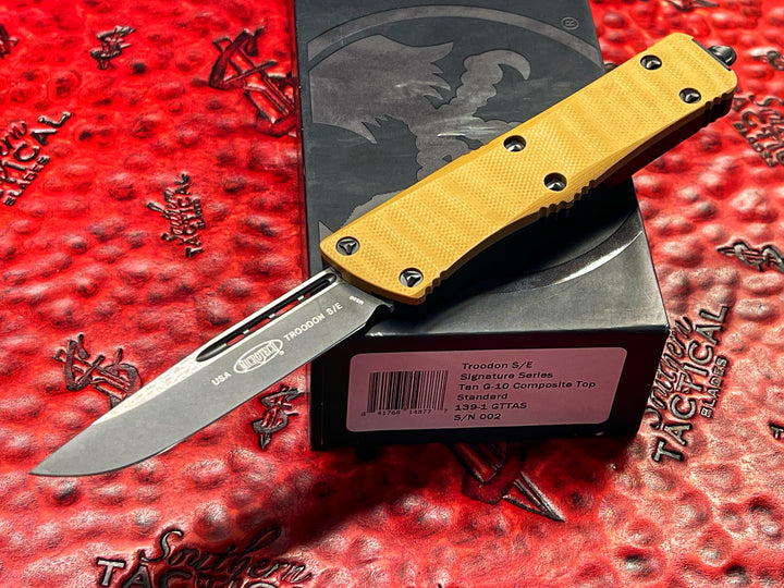 Microtech Troodon S/E Tan G10 Standard Serial #002 OTF Knife