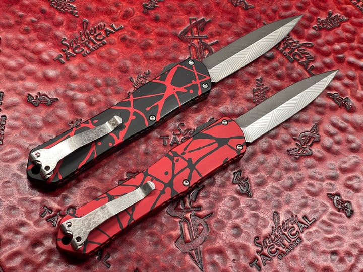 Heretic Knives Manticore X Splash Set of 4, Mosaic Damascus, Splash anodizing, specially packaged serial #001 Double action OTF Knives
