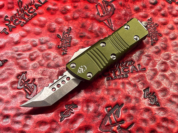 Microtech Mini Troodon Hellhound Tanto Stonewash Standard OD Green Signature Series