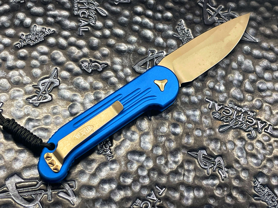 Microtech LUDT Single Edge Bronze Standard Blue Automatic OTS knife
