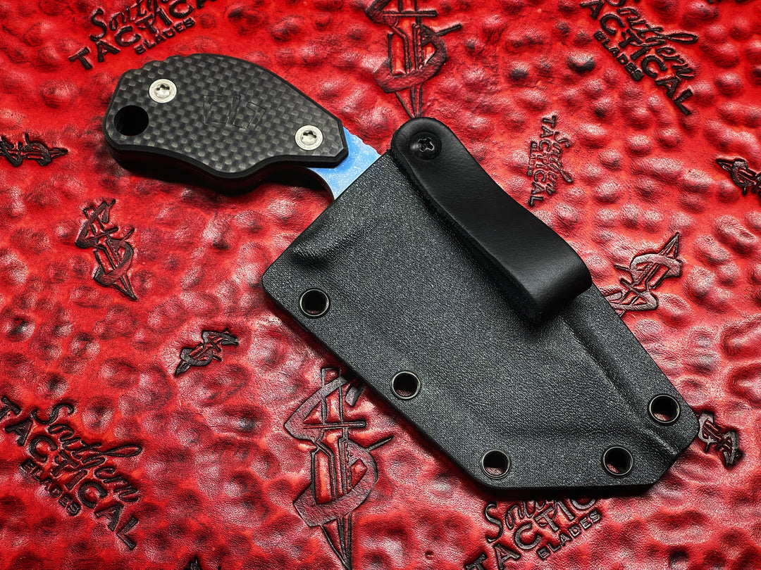 Blackside Customs/ Strider Knives SLCC Fixed Blade Knife Tanto Grade 5 Titanium, Anodized Blue, Carbon Fiber