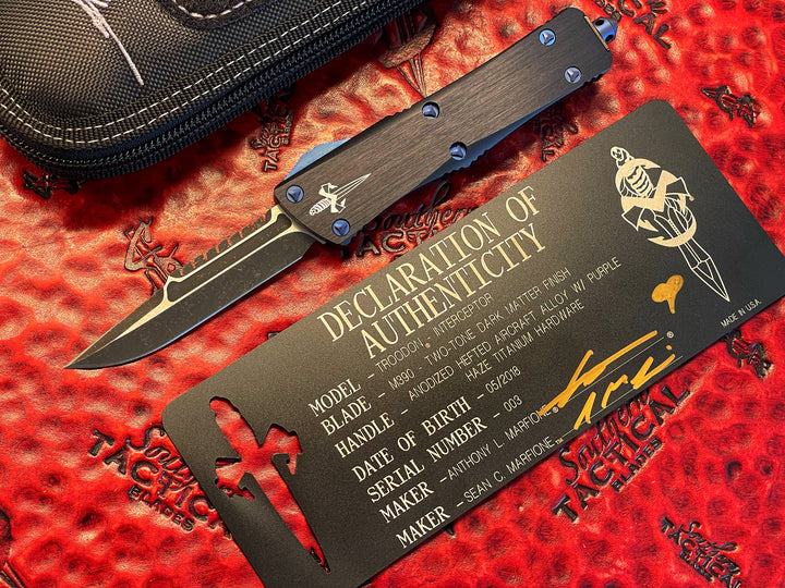 Marfione Custom Troodon Interceptor Two Tone Dark Matter Purple Haze Titanium Hardware, Serial #003