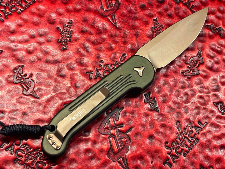 Microtech LUDT Single Edge Bronzed standard OD green single action automatic OTS knife