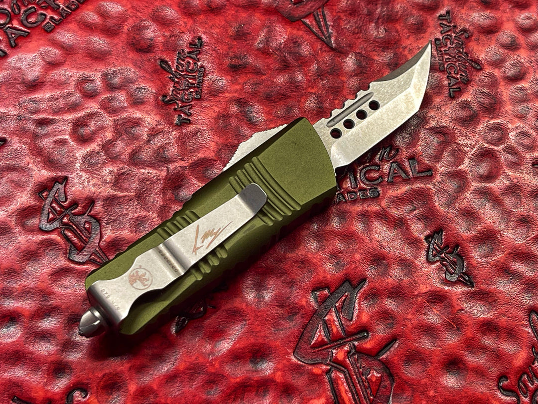 Microtech Mini Troodon Hellhound Tanto Stonewash Standard OD Green Signature Series